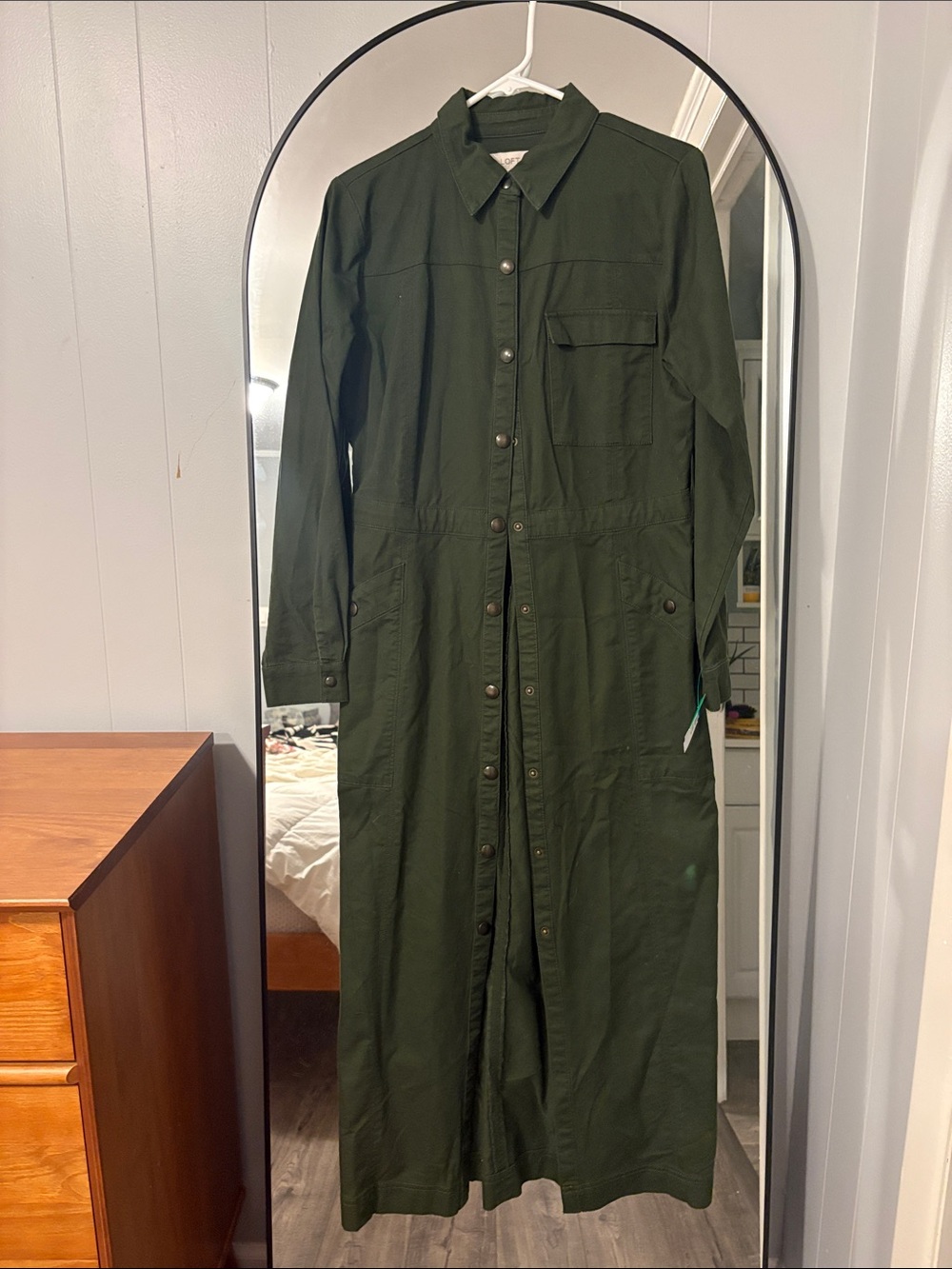 LOFT Olive Green Button-Front Utility Dress